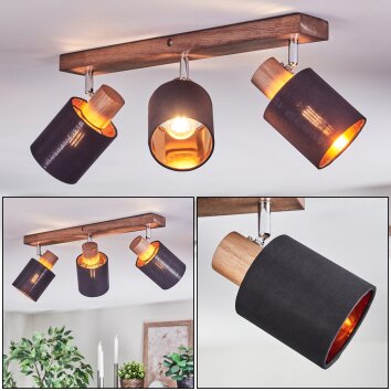 Fallhagen ceiling light, ceiling spotlight chrome, Dark wood, 3-light sources