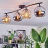 Koyoto ceiling light, globe light Amber, chrome, Smoke-coloured, 4-light sources