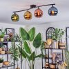 Koyoto ceiling light, globe light blue, gold, green, coppery, 4-light sources
