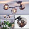 Chehalis ceiling light, globe light chrome, clear, Smoke-coloured, 3-light sources