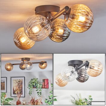 Chehalis ceiling light, globe light Amber, clear, Smoke-coloured, 4-light sources