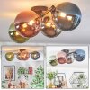 Chehalis ceiling light, globe light blue, chrome, green, coppery, Smoke-coloured, 4-light sources