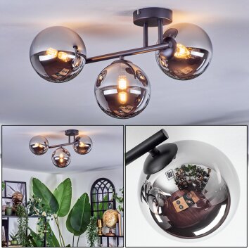Chehalis ceiling light, globe light chrome, Smoke-coloured, 3-light sources