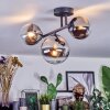 Chehalis ceiling light, globe light chrome, clear, Smoke-coloured, 3-light sources