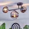 Chehalis ceiling light, globe light chrome, clear, Smoke-coloured, 3-light sources