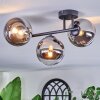 Chehalis ceiling light, globe light chrome, clear, Smoke-coloured, 3-light sources