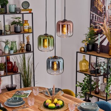 Lauden hanging light, pendant light blue, green, clear, coppery, 3-light sources