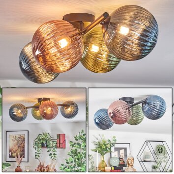 Chehalis ceiling light, globe light blue, green, coppery, 4-light sources