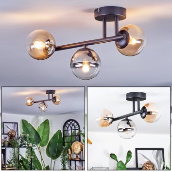 Chehalis ceiling light, globe light Amber, clear, Smoke-coloured, 3-light sources