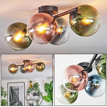 Gastor ceiling light, globe light blue, green, clear, coppery, 4-light sources