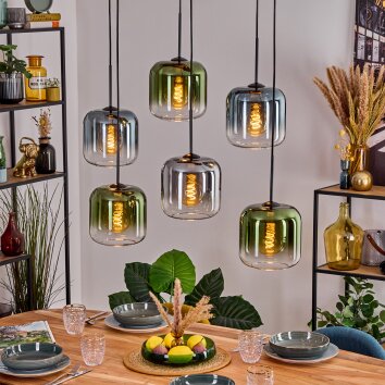 Lauden hanging light, pendant light blue, green, clear, Smoke-coloured, 6-light sources