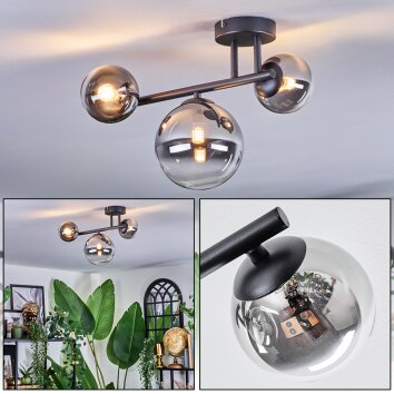 Chehalis ceiling light, globe light clear, Smoke-coloured, 3-light sources