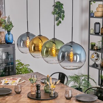 Koyoto hanging light, globe light, pendant light blue, gold, green, clear, 4-light sources