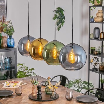 Koyoto hanging light, globe light, pendant light blue, gold, green, 4-light sources