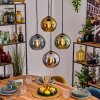 Koyoto hanging light, globe light, pendant light blue, chrome, gold, green, Smoke-coloured, 4-light sources