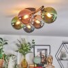 Chehalis ceiling light, globe light blue, chrome, green, coppery, Smoke-coloured, 5-light sources