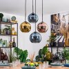 Koyoto hanging light, globe light, pendant light blue, gold, coppery, 4-light sources