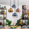 Koyoto hanging light, globe light, pendant light blue, gold, clear, coppery, 4-light sources