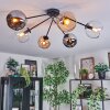 Koyoto ceiling light, globe light 77.5 cm Amber, chrome, clear, Smoke-coloured, 6-light sources
