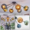 Koyoto ceiling light, globe light 77.5 cm blue, gold, green, 6-light sources
