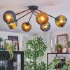 Koyoto ceiling light, globe light 77.5 cm blue, gold, green, 6-light sources