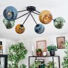 Koyoto ceiling light, globe light 77.5 cm blue, gold, green, 6-light sources