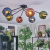Koyoto ceiling light, globe light 77.5 cm blue, green, coppery, 6-light sources