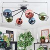Koyoto ceiling light, globe light 77.5 cm blue, green, coppery, 6-light sources