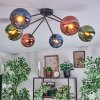Koyoto ceiling light, globe light 77.5 cm blue, green, coppery, 6-light sources