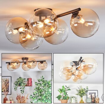Chehalis ceiling light, globe light Amber, clear, 5-light sources