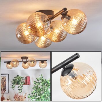 Chehalis ceiling light, globe light Amber, 5-light sources