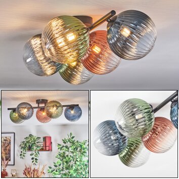 Chehalis ceiling light, globe light blue, green, clear, coppery, 5-light sources