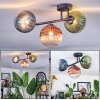 Chehalis ceiling light, globe light blue, green, clear, coppery, 3-light sources