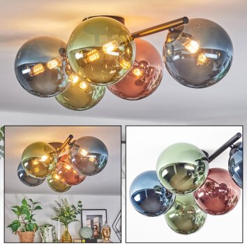 Chehalis ceiling light, globe light blue, green, coppery, 5-light sources