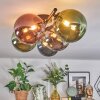 Chehalis ceiling light, globe light blue, chrome, green, coppery, Smoke-coloured, 5-light sources