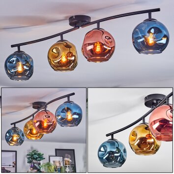 Ripoll ceiling light, globe light blue, gold, coppery, 4-light sources