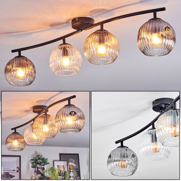 Ripoll ceiling light, globe light Amber, clear, Smoke-coloured, 4-light sources