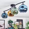 Ripoll ceiling light, globe light blue, gold, green, 4-light sources