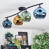 Ripoll ceiling light, globe light blue, gold, green, 4-light sources