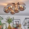 Chehalis ceiling light, globe light chrome, Smoke-coloured, 5-light sources
