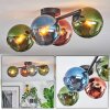 Koyoto ceiling light, globe light blue, green, coppery, 4-light sources