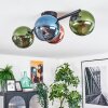Koyoto ceiling light, globe light blue, green, coppery, 4-light sources