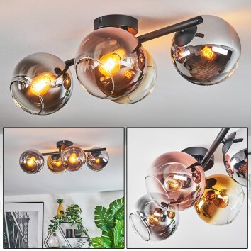 Koyoto ceiling light, globe light chrome, gold, clear, coppery, Smoke-coloured, 4-light sources