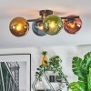 Koyoto ceiling light, globe light blue, gold, green, coppery, 4-light sources
