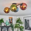 Koyoto ceiling light, globe light blue, gold, green, coppery, 4-light sources