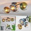Koyoto ceiling light, globe light blue, gold, green, clear, Smoke-coloured, 4-light sources