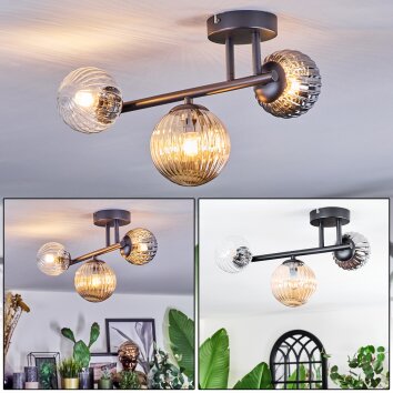 Chehalis ceiling light, globe light Amber, clear, Smoke-coloured, 3-light sources