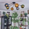 Koyoto ceiling light, globe light 77.5 cm blue, gold, green, 6-light sources