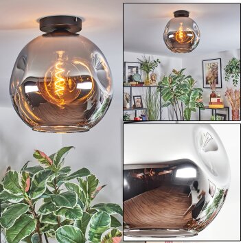 Ripoll ceiling light, globe light chrome, Smoke-coloured, 1-light source