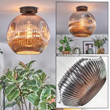 Ripoll ceiling light, globe light chrome, Smoke-coloured, 1-light source